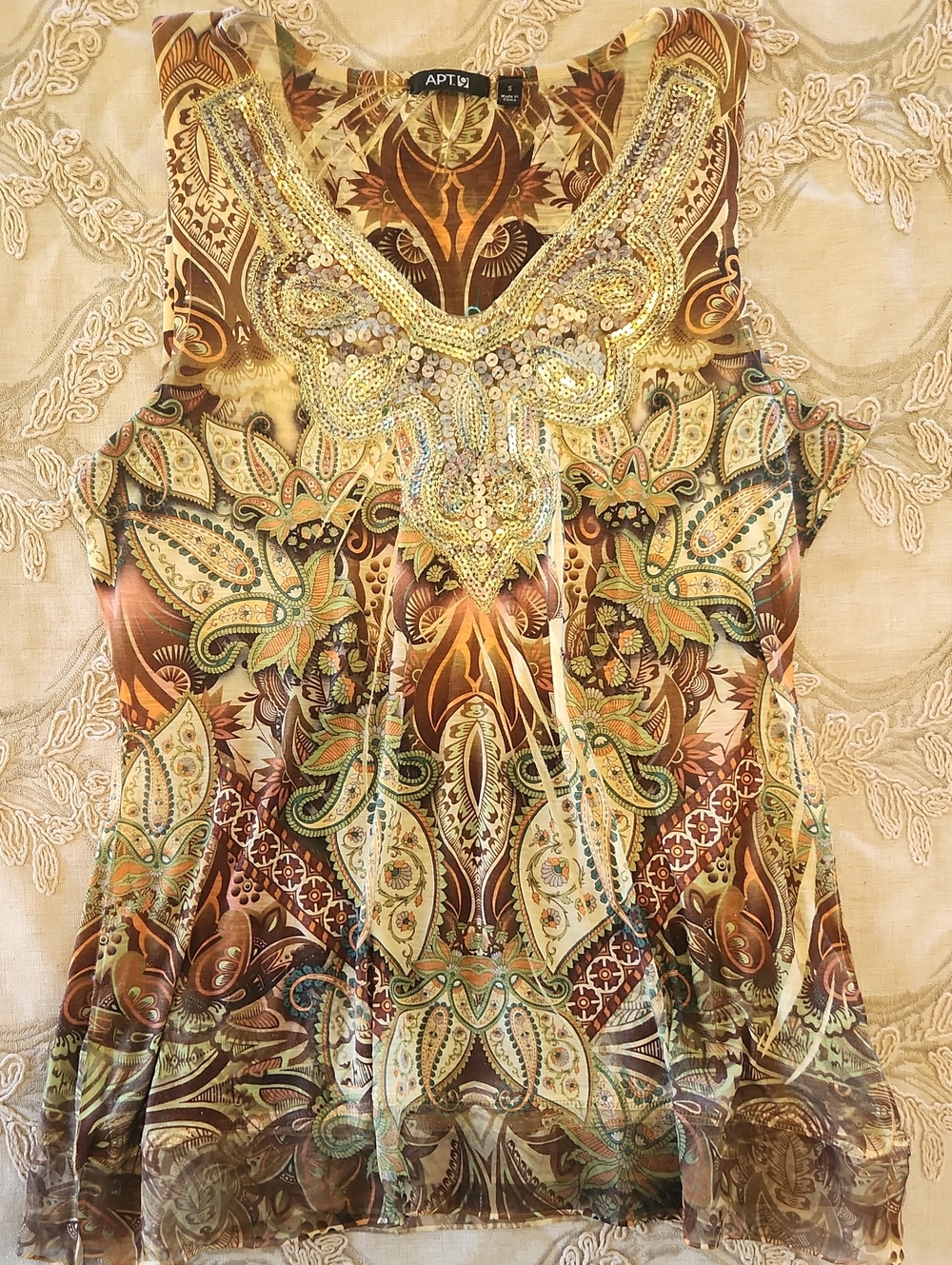 Apt. 9 Sequence Tank Top Brown Green Floral Size Small